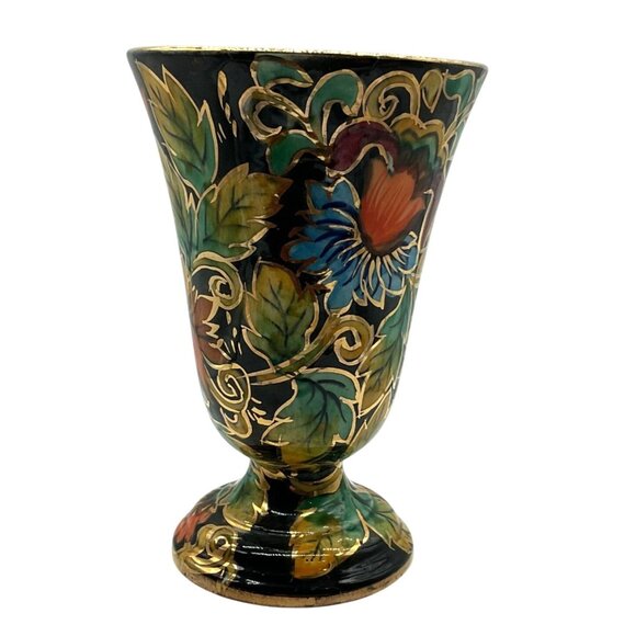 Vtg H. Bequet Quaregnon Belgium Hand-Painted Floral Vase With Gold Accents 7" - Picture 2 of 5